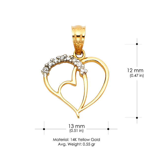 14K Gold CZ Heart Charm Pendant