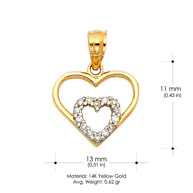 14K Gold CZ Heart Charm Pendant