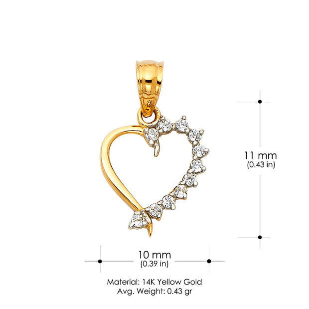 14K Gold CZ Heart Charm Pendant