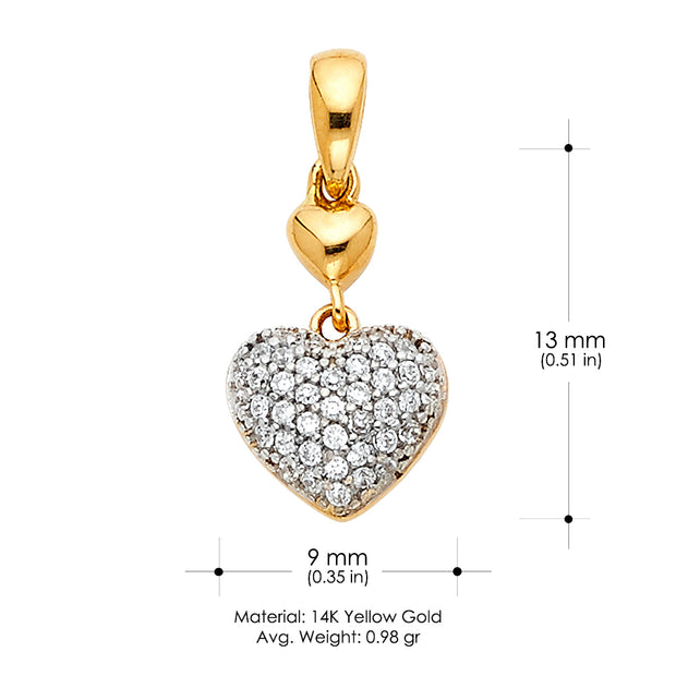 14K Gold CZ Heart Charm Pendant