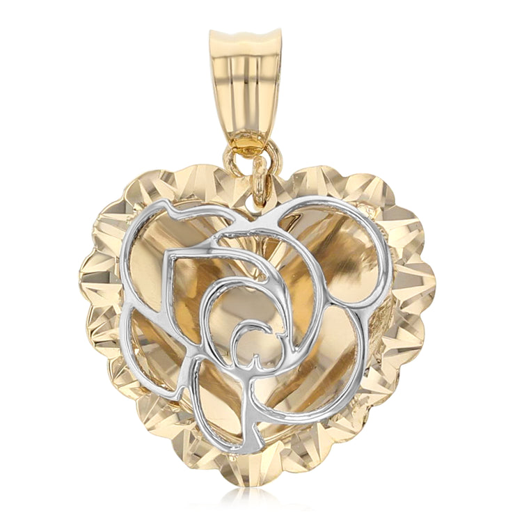 Heart with Flower Pendant Pendant for Necklace or Chain