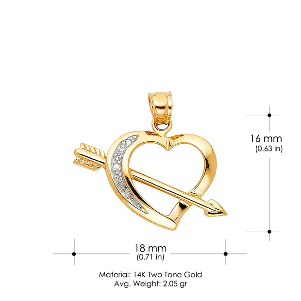 14K Gold Heart with Arrow Charm Pendant