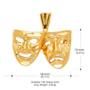 14K Gold Performing Arts Mask Charm Pendant