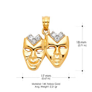 14K Gold CZ Performing Arts Mask Charm Pendant