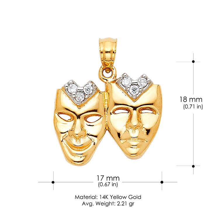 14K Gold CZ Performing Arts Mask Charm Pendant