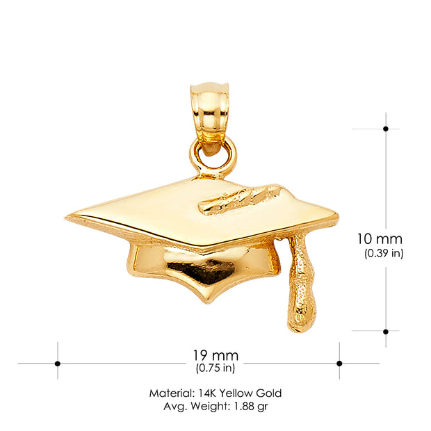 14K Gold Graduation Hat Charm Pendant