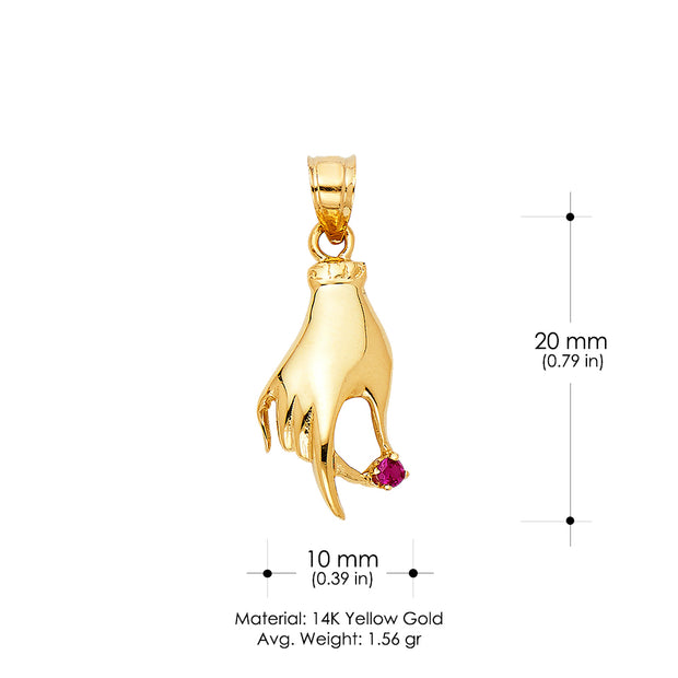 14K Gold CZ Ladies Hand Charm Pendant