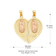 14K Gold Te Amo Heart 2 Piece Charm Pendant