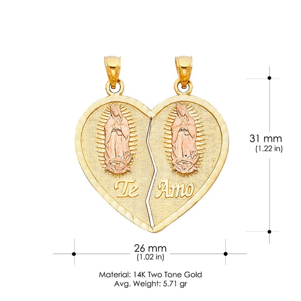 14K Gold Te Amo Heart 2 Piece Charm Pendant