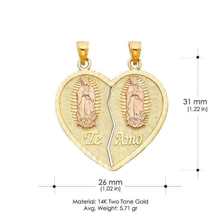 14K Gold Te Amo Heart 2 Piece Charm Pendant