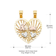 14K Gold Te Amo Heart 2 Piece Charm Pendant