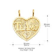 14K Gold Te Amo Heart 2 Piece Charm Pendant with 2.3mm Figaro 3+1 Chain Necklace