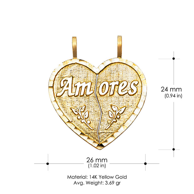 14K Gold Te Amo Heart 2 Piece Charm Pendant
