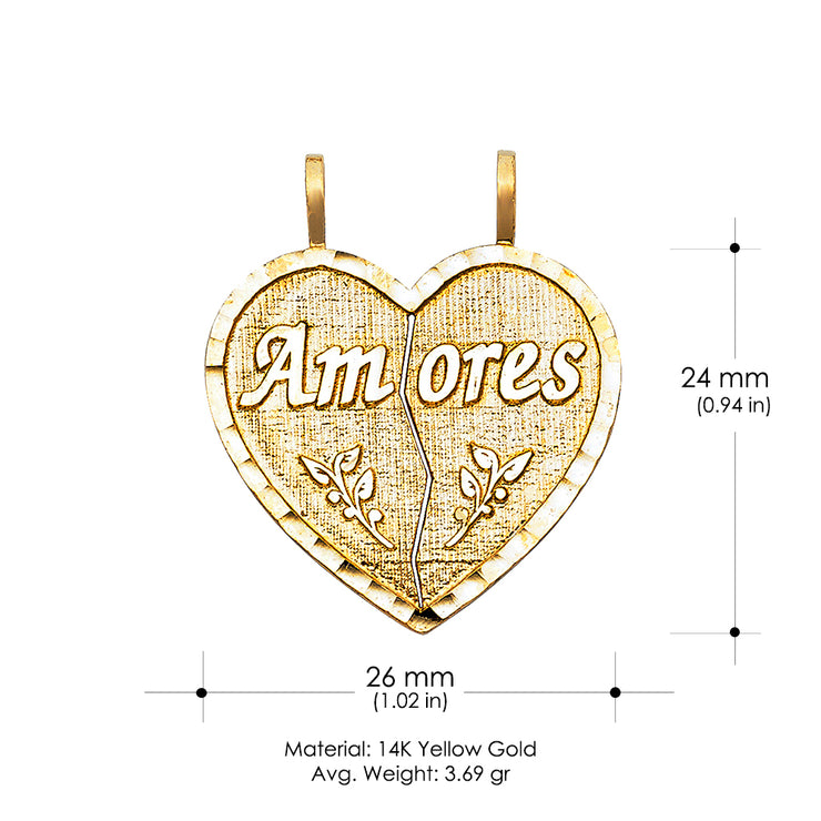 14K Gold Te Amo Heart 2 Piece Charm Pendant