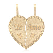 14K Gold Te Amo Heart 2 Piece Charm Pendant with 2mm Figaro 3+1 Chain Necklace