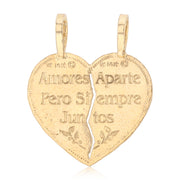 14K Gold Te Amo Heart 2 Piece Charm Pendant with 1.2mm Flat Open Wheat Chain Necklace