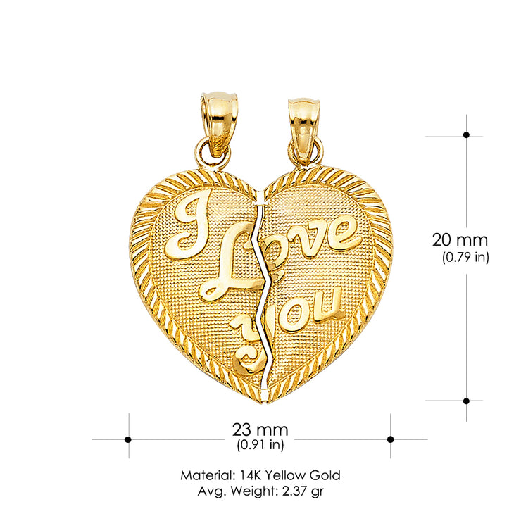 14K Gold Te Amo Heart 2 Piece Charm Pendant