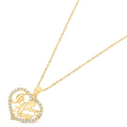 14K Gold CZ I Love You Heart Charm Pendant with 1.2mm Singapore Chain Necklace