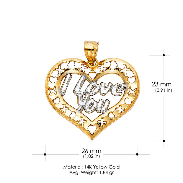 14K Gold I Love You Heart Charm Pendant with 1.2mm Singapore Chain Necklace