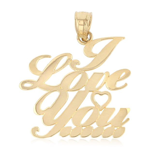 14K Gold I Love You Heart Charm Pendant with 2.3mm Figaro 3+1 Chain Necklace
