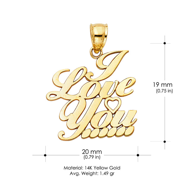 14K Gold I Love You Heart Charm Pendant with 2.3mm Figaro 3+1 Chain Necklace