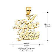 14K Gold I Love You Heart Charm Pendant
