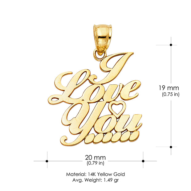 14K Gold I Love You Heart Charm Pendant with 1.2mm Singapore Chain Necklace