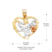 14K Gold Quinceanera Heart Pendant with 2.6mm Valentino Star Chain