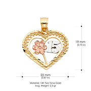 14K Gold Quinceanera Heart Pendant with 2.3mm Hollow Cuban Chain