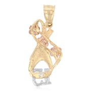 14K Gold Quinceanera Heart Pendant with 2.3mm Hollow Cuban Chain