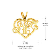 14K Gold 16 Years Heart Charm Pendant with 2mm Figaro 3+1 Chain Necklace