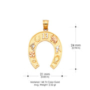 14K Gold Lucky Horseshoe Charm Pendant