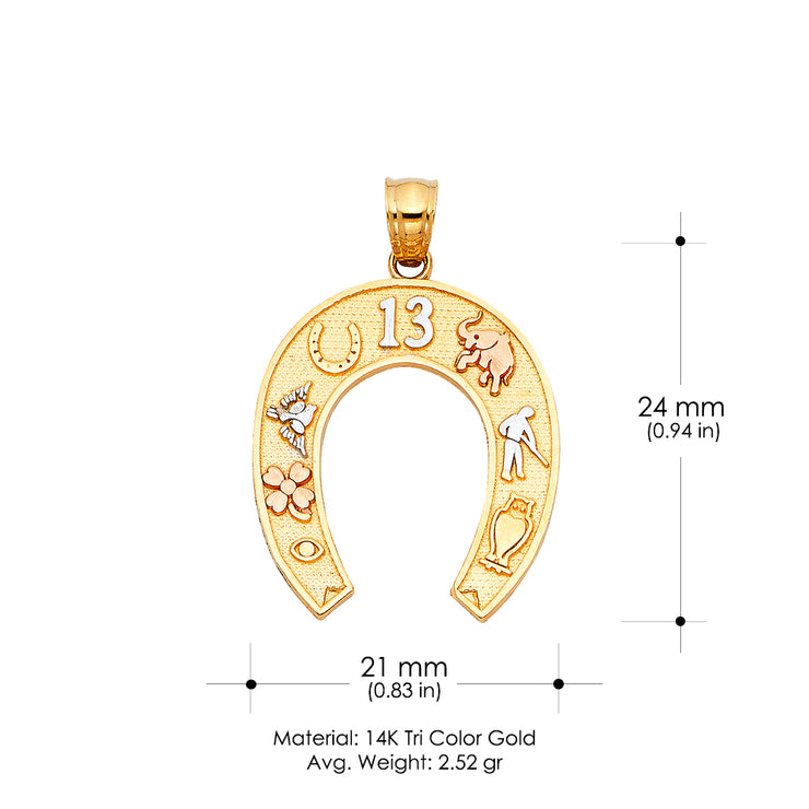 14K Gold Lucky Horseshoe Charm Pendant