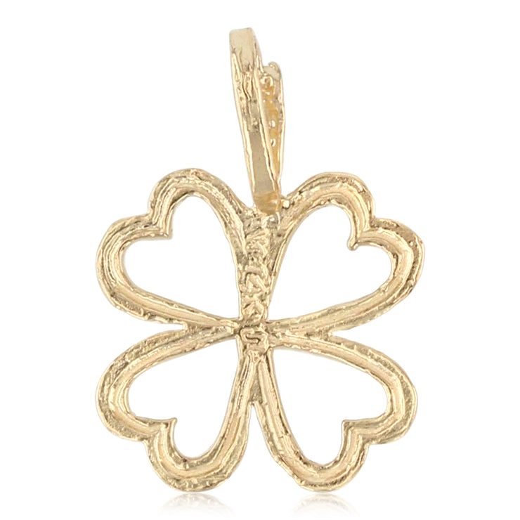14K Gold Heart Clover Charm Pendant