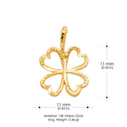 14K Gold Heart Clover Charm Pendant