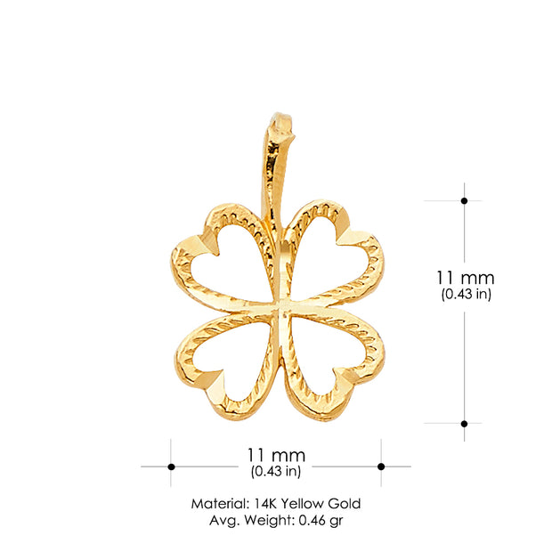 14K Gold Heart Clover Charm Pendant