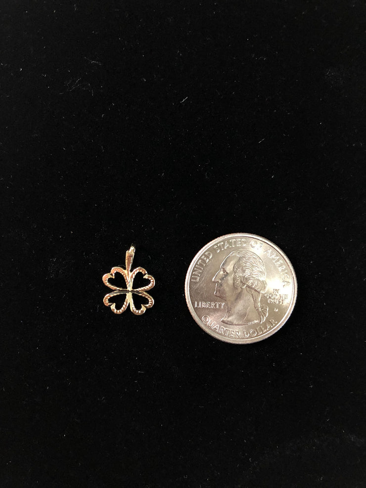 14K Gold Heart Clover Charm Pendant