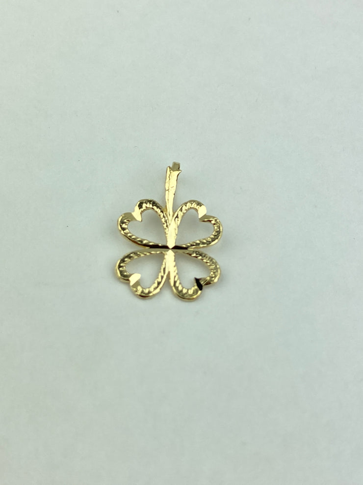 14K yellow gold Heart Clover Charm Pendant