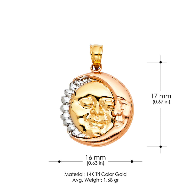14K Gold Moon & Sun Charm Pendant