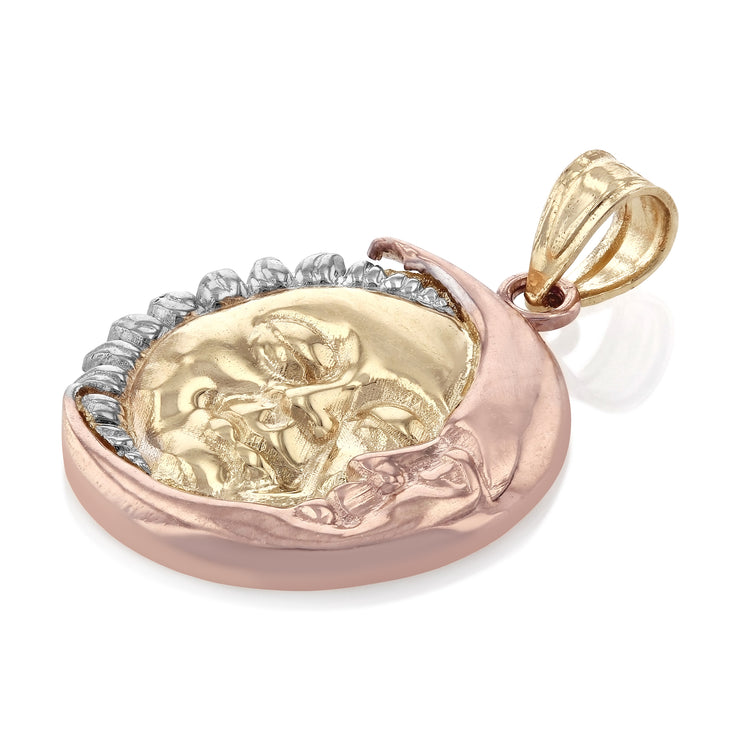 14K Gold Moon & Sun Charm Pendant