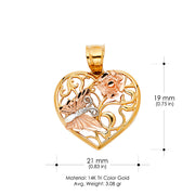 14K Gold Heart with Butterfly Charm Pendant