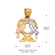 14K Gold Heart with Bird Charm Pendant
