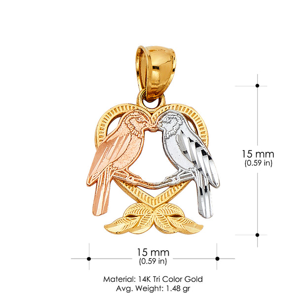 14K Gold Heart with Bird Charm Pendant