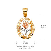 14K Gold Rose Charm Pendant