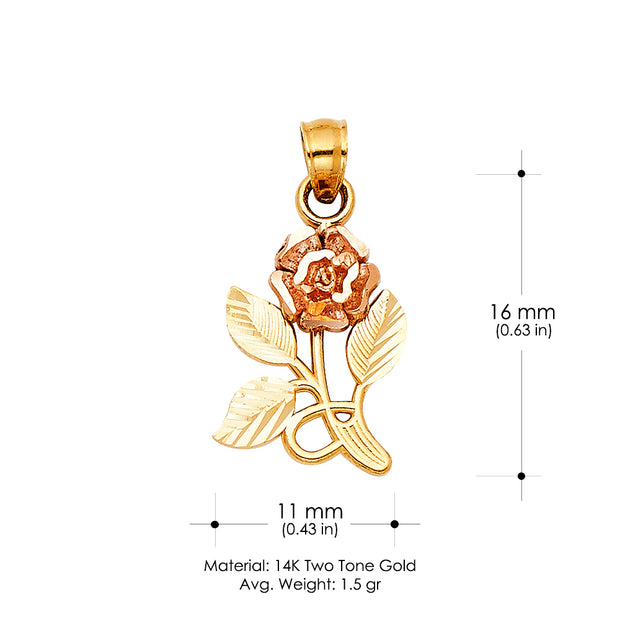 14K Gold Rose Charm Pendant