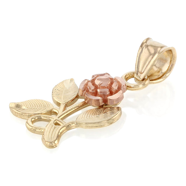 14K Gold Rose Charm Pendant