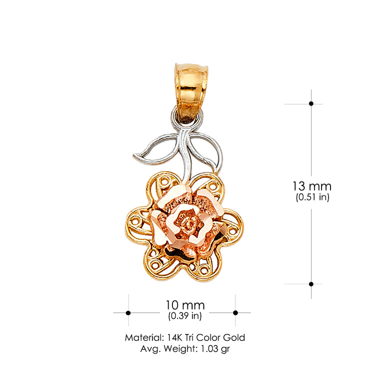 14K Gold Rose Charm Pendant