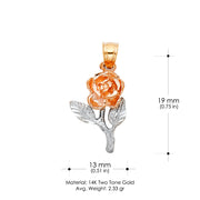 14K Gold Rose Charm Pendant