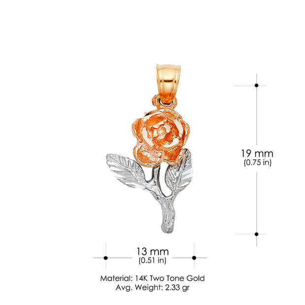 14K Gold Rose Charm Pendant