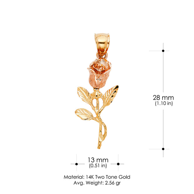 14K Gold Rose Charm Pendant